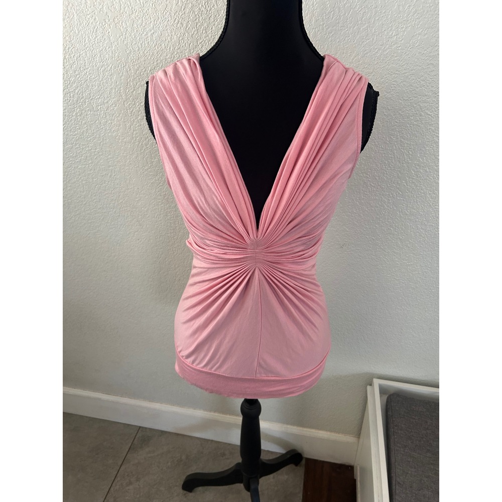 Everly Grey Pink Sunburst Pleated Deep V-Neck Ruched Sleeveless Top Small
